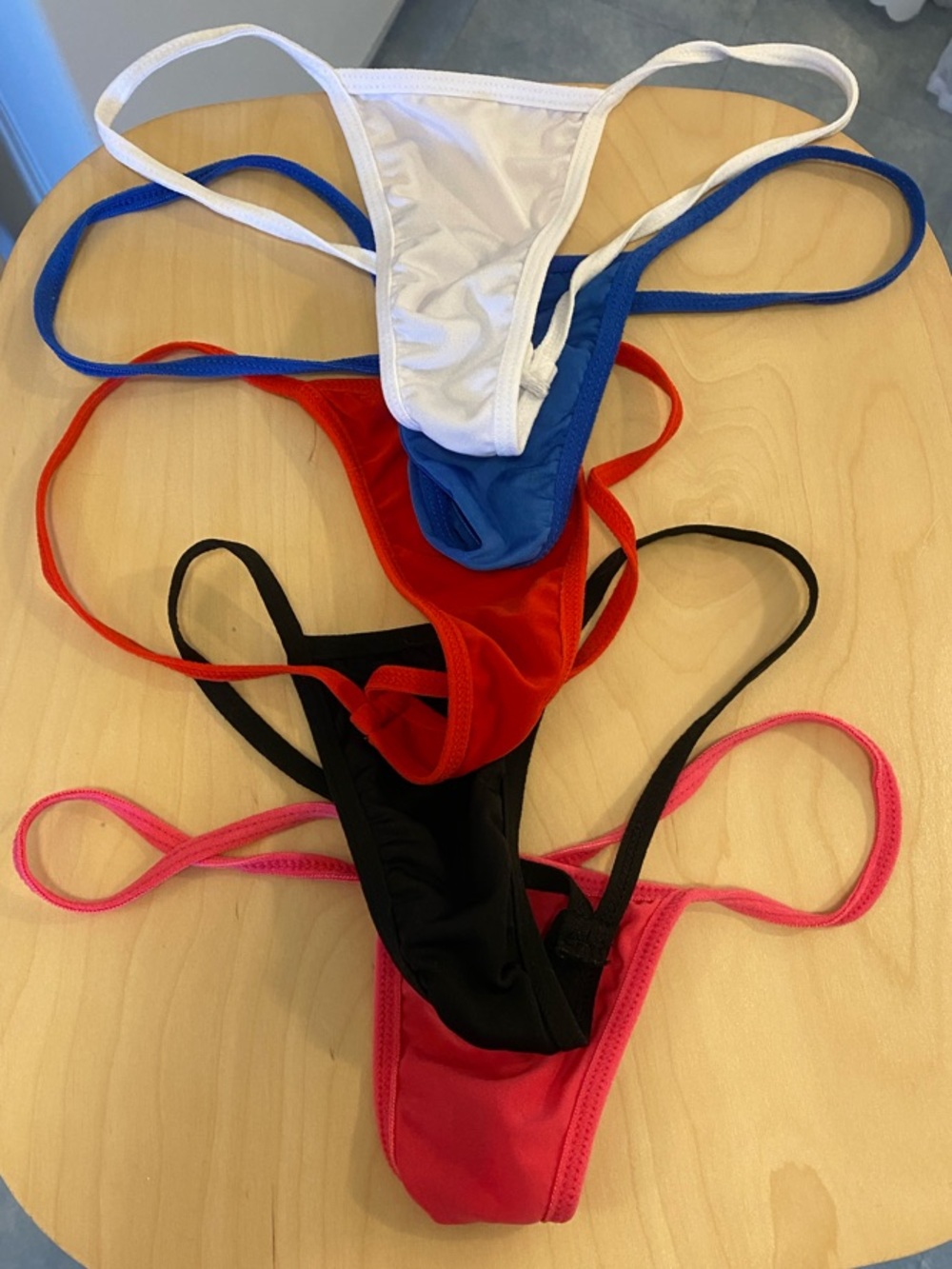 (5) Lot of Colorful String Thong Bikini Panties - White, Blue, Red, Black, Pink
